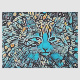 Tribal Cat Blue Yellow Mosaik Abstrakte Decoupage Seidenpapier