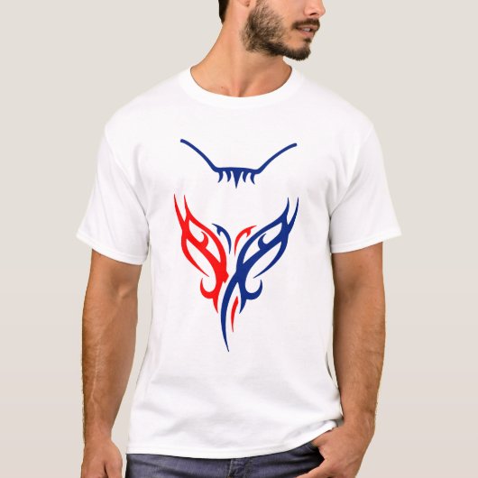 Tribal Cat Design - Red and Blue Abstract T-Shirt (Vorderseite)