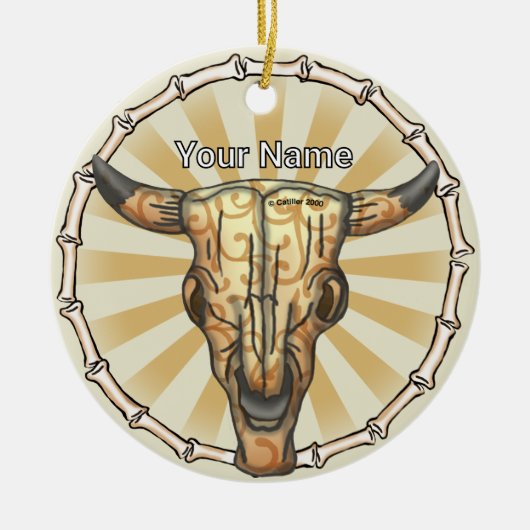 Tribal Cow Skull Keramik Ornament (Vorne)