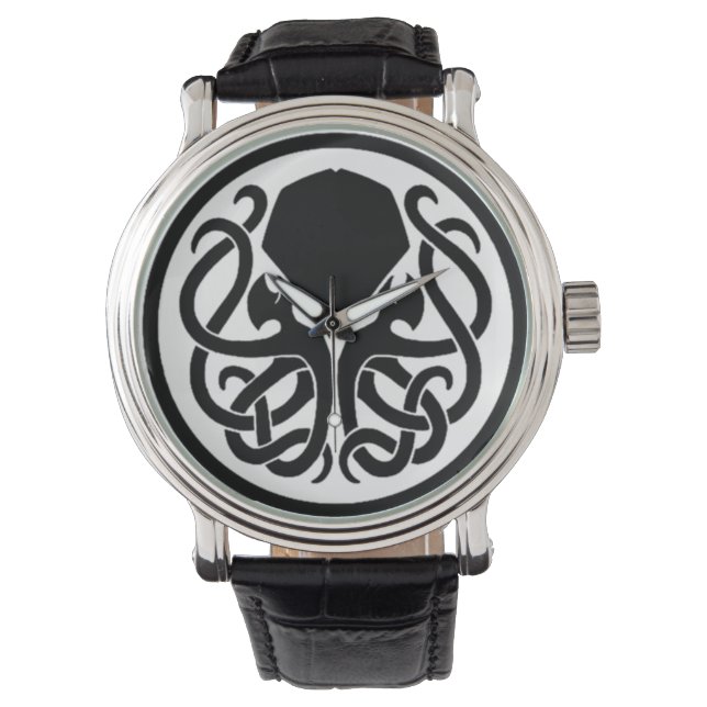 Tribal Cthulhu Black Vintag Leather Armbanduhr (Vorderseite)