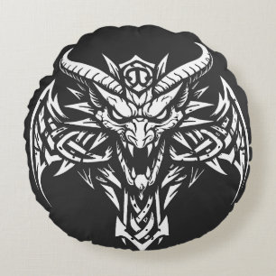 Tribal-Dämonenkopf-Grafik von BurnsInHell Rundes Kissen