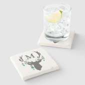 Tribal Deer Head Mit Monogramm Stone Untersetzer (Seitenansicht)