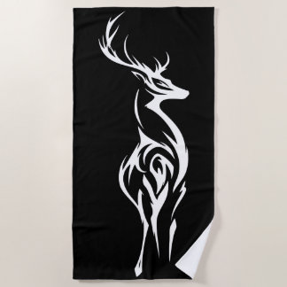 Tribal Deer Silhouette Minimal Black White Design Strandtuch