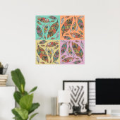 Tribal Design Feathers on Four Color Squares Poster (Heimbüro)