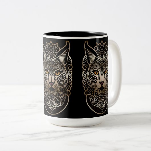 Tribal Design Gold Lynx Zweifarbige Tasse (VorderseiteRechts)