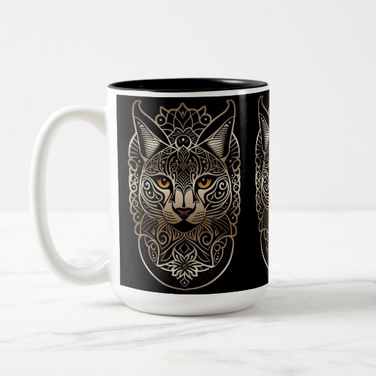 Tribal Design Gold Lynx Zweifarbige Tasse (Links)