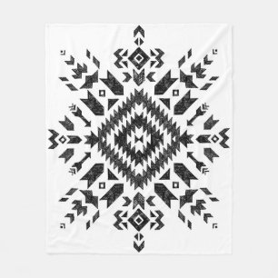 Tribal Design: Schwarz-Weiß Handgezeichnet Fleecedecke