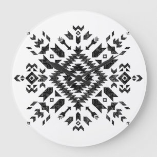 Tribal Design: Schwarz-Weiß Handgezeichnet Große Wanduhr