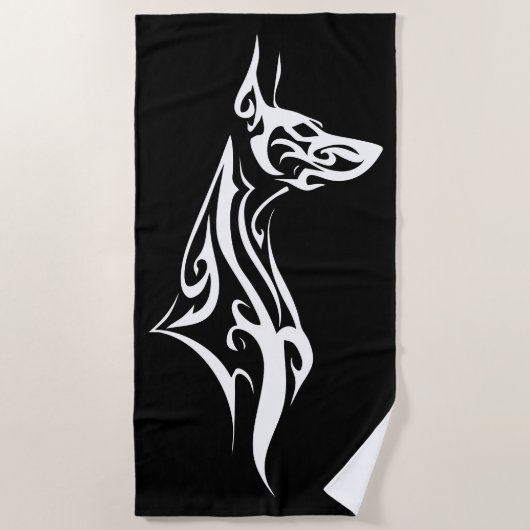 Tribal Doberman Silhouette Minimal Design Strandtuch (Vorderseite)