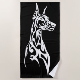Tribal-Dobermann-Silhouette Minimal Schwarz Weiß Strandtuch
