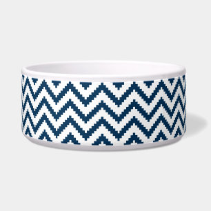 Tribal Dog Bowl, Navy Blue und White Zickzack Napf