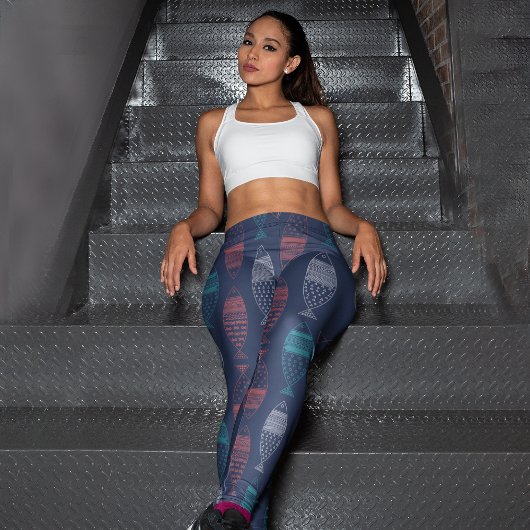 Tribal Doodle Fish Capri Leggings