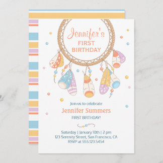 Tribal Dreamcatcher Boho Baby 1. Geburtstag Einladung