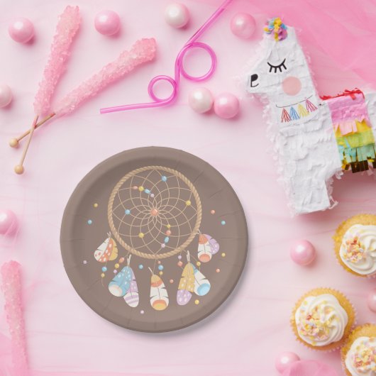 Tribal Dreamcatcher Boho Baby Brown Pappteller (Party)