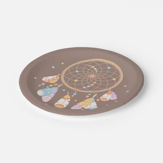 Tribal Dreamcatcher Boho Baby Brown Pappteller (Schrägansicht)