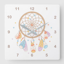 Tribal Dreamcatcher Boho Baby Kinderzimmer 2 Quadratische Wanduhr