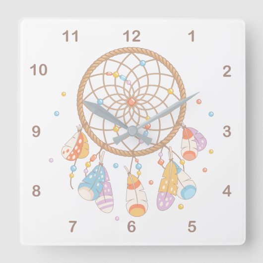 Tribal Dreamcatcher Boho Baby Kinderzimmer 2 Quadratische Wanduhr (Vorderseite)