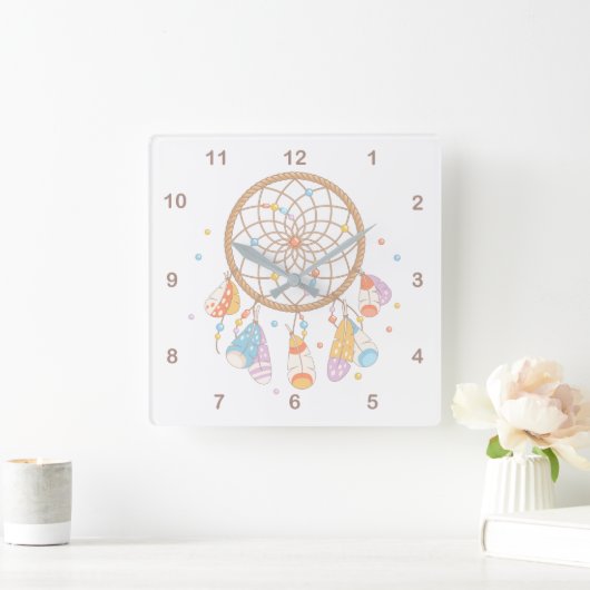 Tribal Dreamcatcher Boho Baby Kinderzimmer 2 Quadratische Wanduhr (Zuhause)