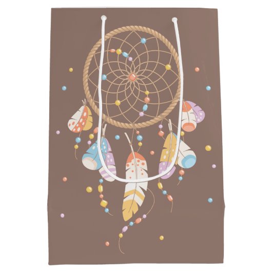 Tribal Dreamcatcher Boho Baby Showbraun Mittlere Geschenktüte (Rückseite)