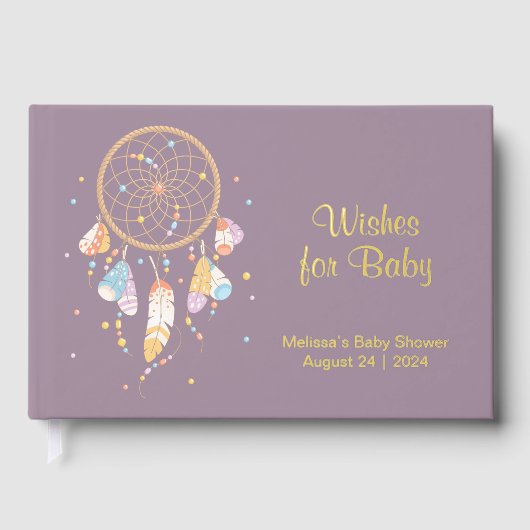 Tribal Dreamcatcher Boho Baby Shower Lila Gästebuch (Vorderseite)