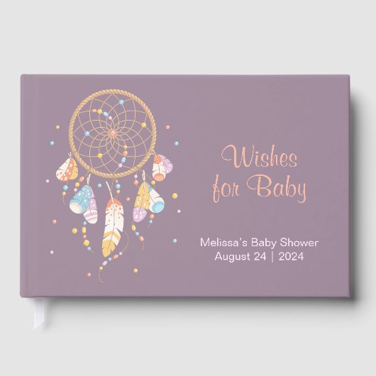 Tribal Dreamcatcher Boho Babydusche Lila Gästebuch (Vorderseite)