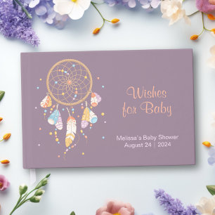 Tribal Dreamcatcher Boho Babydusche Lila Gästebuch