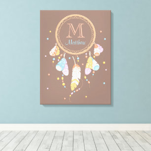 Tribal Dreamcatcher Boho Brown Monogram Initial Leinwanddruck