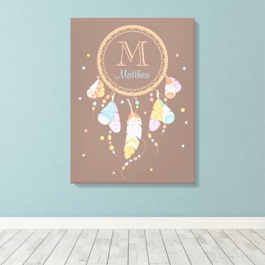 Tribal Dreamcatcher Boho Brown Monogram Initial Leinwanddruck (Insitu (Holzboden))