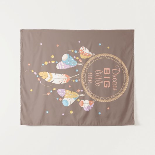 Tribal Dreamcatcher Boho Brown Quote Wandteppich (Vorderseite (Horizontal))