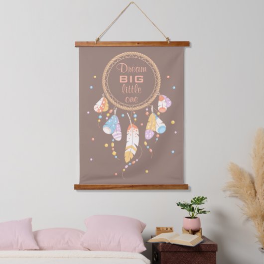 Tribal Dreamcatcher Boho Brown Quote Wandteppich Mit Holzrahmen (Schlafzimmer)