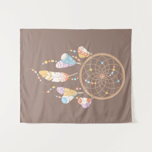 Tribal Dreamcatcher Boho Brown Wandteppich (Vorderseite (Horizontal))