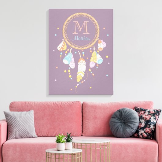 Tribal Dreamcatcher Boho Lila Monogram Initial Leinwanddruck (Insitu (Wohnzimmer))