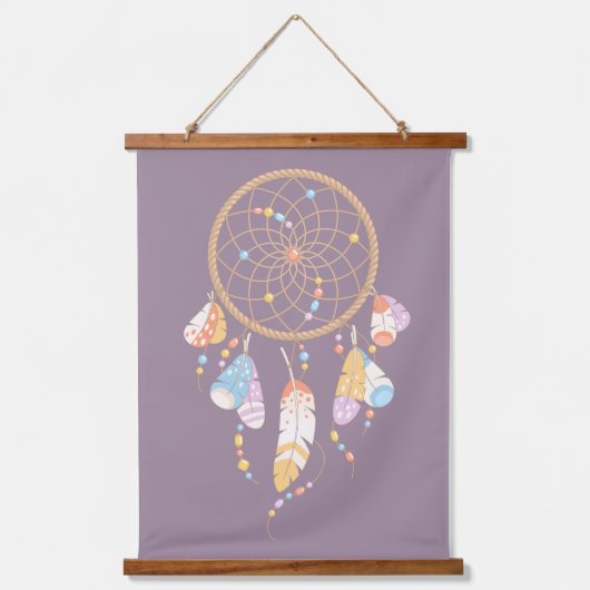 Tribal Dreamcatcher Boho Lila Wandteppich Mit Holzrahmen (Vorderseite)