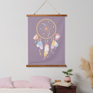 Tribal Dreamcatcher Boho Lila Wandteppich Mit Holzrahmen