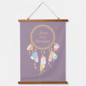 Tribal Dreamcatcher Boho Quote Lila Wandteppich Mit Holzrahmen (Vorderseite)
