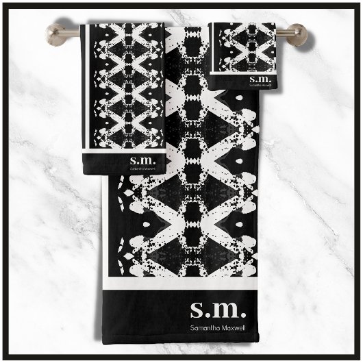 Tribal-Druck mit schwarzer und weißer Geometrie Badhandtuch Set