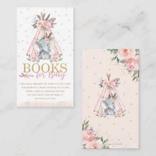 Tribal Elephant Pink Floral Books for Baby Begleitkarte (Vorne/Hinten)
