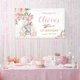 Tribal Elephant Pink Floral Geburtstag Baby Hinter Banner