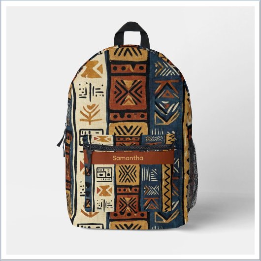 Tribal Ethnic Brown Gold & Green Bedruckter Rucksack