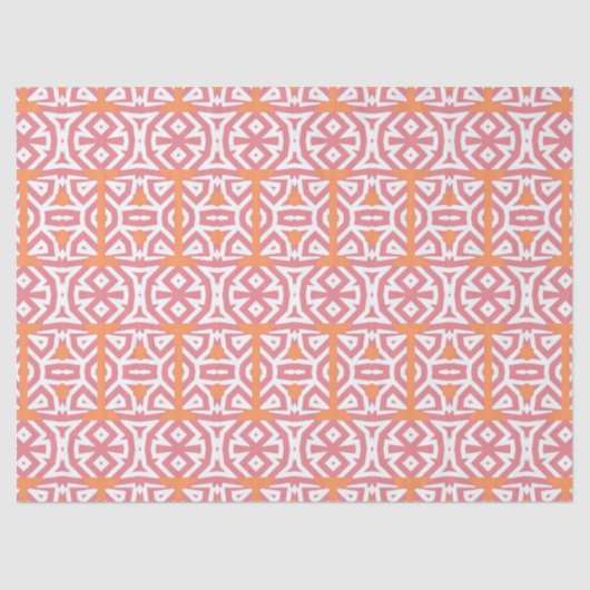 Tribal Ethnic Orange Pink Geometric Muster Seidenpapier (Vorderseite)
