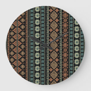 Tribal Ethnisches Vintage-Geschäftsmuster Große Wanduhr