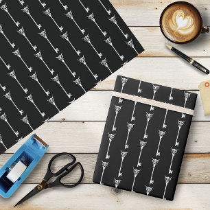 Tribal Eule Skelett Schlüssel Schwarz Weiß Gothic Geschenkpapier