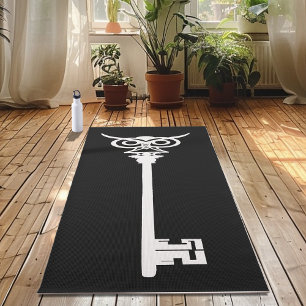 Tribal Eule Skelett Schlüssel Schwarz Weiß Gothic Yogamatte