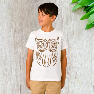 Tribal Eulen-Linienkunst Modern Braun Abstrakt T-Shirt