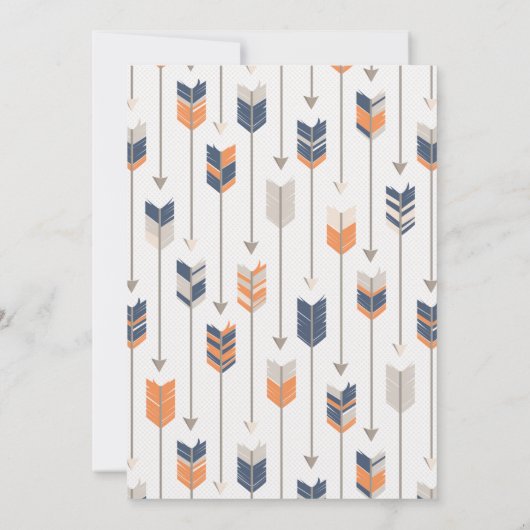 Tribal Feather Arrows Baby Shooting Navy Orange Einladung (Rückseite)