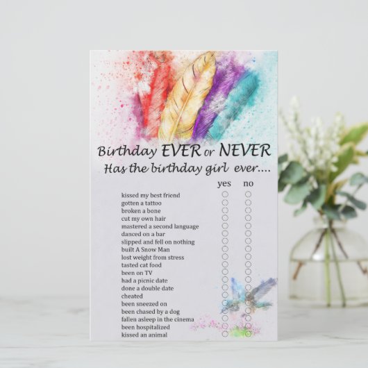 Tribal Feather Geburtstag, oder nie Spiel (Stehend Vorderseite)