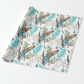 Tribal Feather & Hanging Blue Cristal Muster Geschenkpapier (Ungerollt)