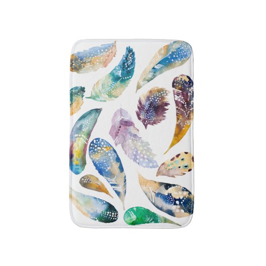 Tribal Feathers Colorful Watercolor Illustration Badematte (Vorderseite Vertikal)