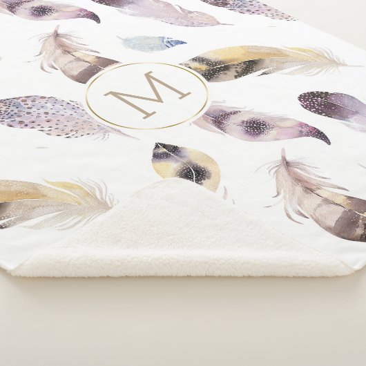 Tribal Federn Muster pastellfarbene Wasserfarben Sherpadecke (3/4)