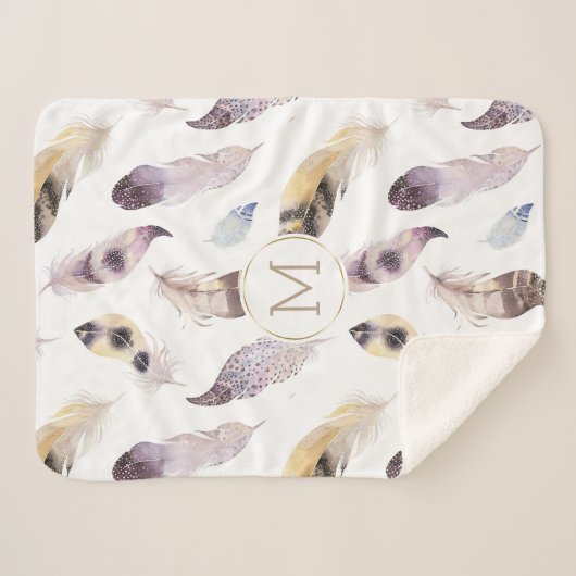 Tribal Federn Muster pastellfarbene Wasserfarben Sherpadecke (Vorderseite (Horizontal))